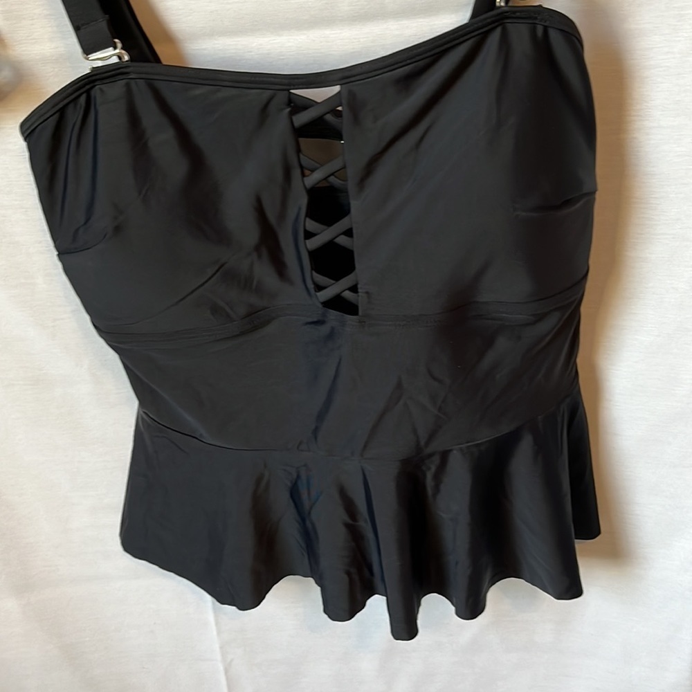 YONIQUE Black Tankini Set Peplum Lace Up High Waist Bikini Size Large - Picture 3 of 9